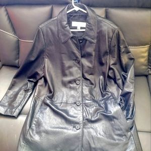 Liz Claiborne Long 100% Soft Genuine Leather Button-Up Jacket (L)